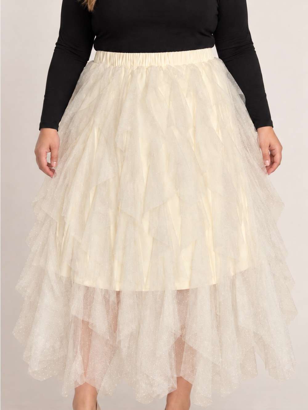 Arula Womens 3X Cream Polka Dot Tulle Maxi Skirt Bridal Wedding Fairycore Size C